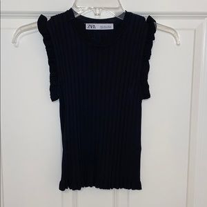 Zara ribbed ruffle knit tank - black